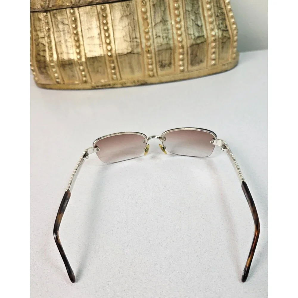 BRIGHTON Juanita Rimless Sunglasses Silver Filigree Scroll Arms Brown Gradient